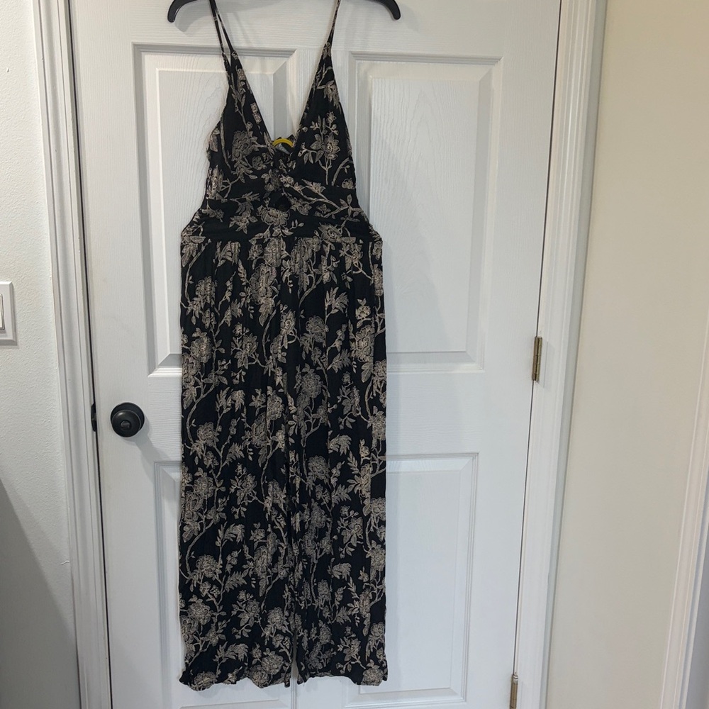 Angie Black Wide Leg Jumpsuit with Cream Floral Print